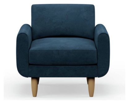 An Image of Hutch Velvet Block Arm Armchair - Ink Blue