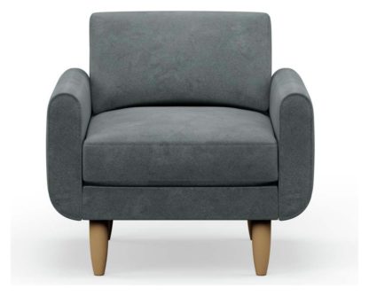 An Image of Hutch Velvet Block Arm Armchair - Ink Blue