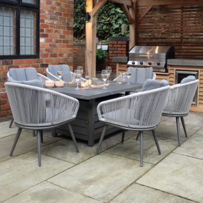 An Image of Aspen 6 Seater Firepit Dining Set Grey