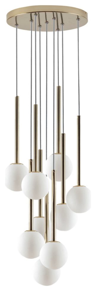 An Image of houseof Metal & Glass 9 Light Cluster Ceiling Light - Brass