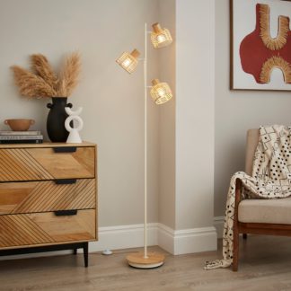 An Image of Emil Rattan 3 Light Adjustable Floor Lamp Natural