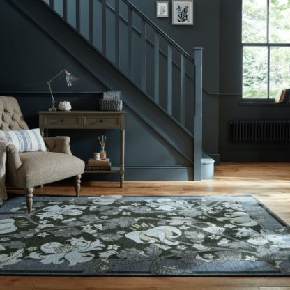 An Image of Liana Floral Chenille Rug Blue