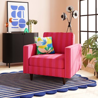 An Image of Zoe Elements Two Tone Woven Stripe Armchair Woven Stripe Fushia Pink and Red