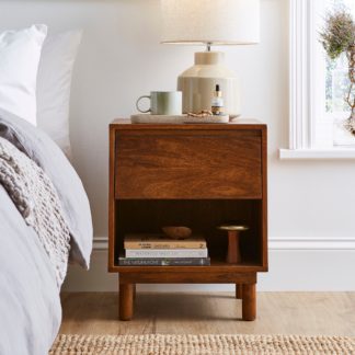 An Image of Brannock 1 Drawer Bedside Table, Mid Stained Mango Wood Brown