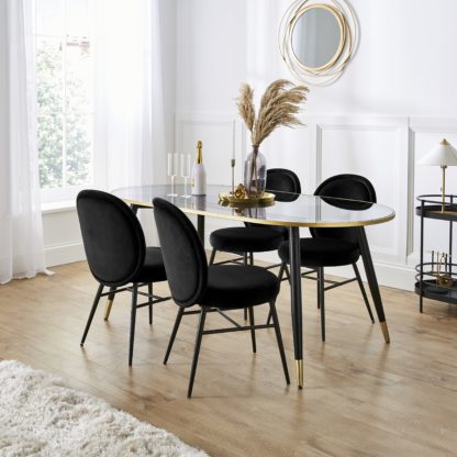 An Image of Sylvia Oval Dining Table with Renata Mole Velvet Dining Chairs