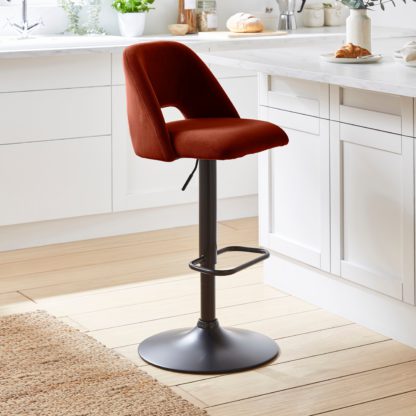 An Image of Jonas Adjustable Height Bar Stool, Velvet Pebble