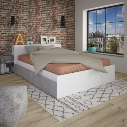 An Image of Jazz - EU Small Double - Storage Bed with Underbed Drawers - White/Light Grey - Wooden - EU4FT - Happy Beds