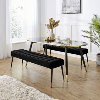 An Image of Sylvia Oval Dining Table with Sylvia Black Velvet Dining Benches