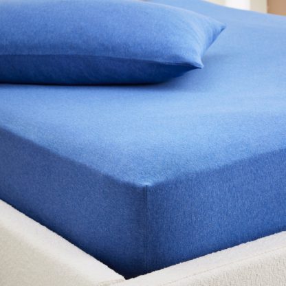 An Image of Elements Cotton Jersey Plain Fitted Sheet Classic Blue