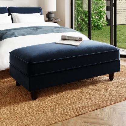 An Image of Beatrice Matte Velvet Long Footstool with Storage Luxe Navy