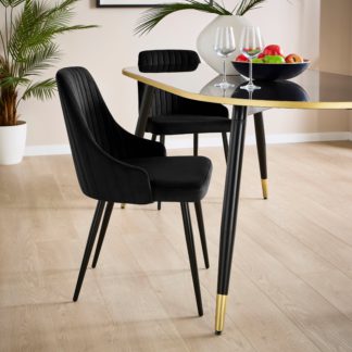 An Image of Shea Set of 2 Dining Chairs, Velvet Black