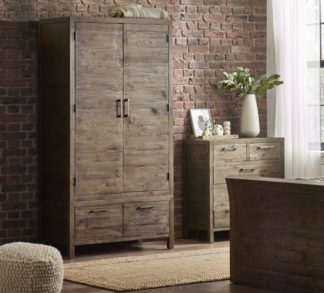 An Image of Heritage – Reclaimed Pine 2 Door 1 Drawer Wardrobe – Pine – Wooden - Happy Beds