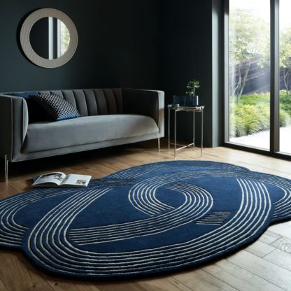 An Image of Link Loop Wool Oval Rug Navy (Blue)