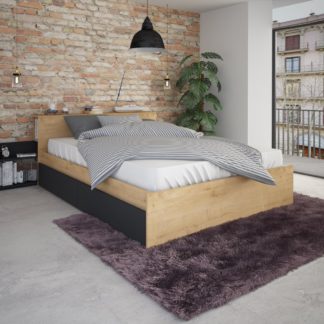 An Image of Jazz - EU Small Double - Storage Bed with Underbed Drawers - Oak/Grey - Wooden - EU4FT - Happy Beds