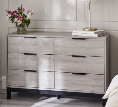 An Image of Bali – 6-Drawer Wide Chest of Drawers – Grey Oak – Wooden - Happy Beds