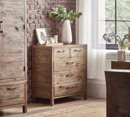 An Image of Heritage – Reclaimed Pine 3+2 Drawer Chest of Drawers – Pine – Wooden - Happy Beds