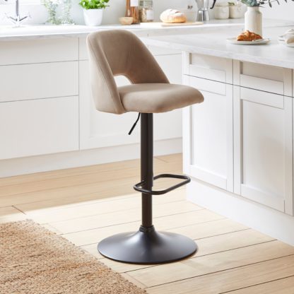 An Image of Jonas Adjustable Height Bar Stool, Velvet Pebble