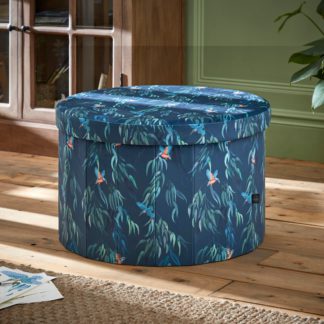 An Image of Kingfisher Round Ottoman Teal (Blue)