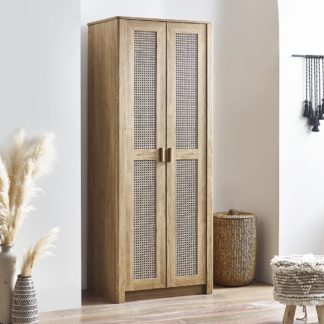 An Image of Sydney – Rattan 2 Door Wardrobe – Oak – Wooden – Happy Beds