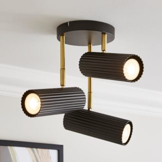 An Image of Georgi Industrial Ribbed 3 Light Adjustable Semi Flush Spotlight Black