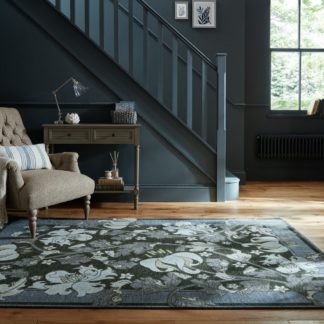 An Image of Liana Floral Chenille Rug Blue