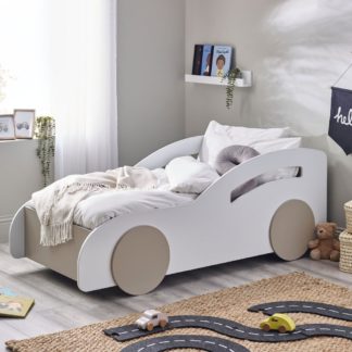 An Image of Atlantis – Single – Car Themed Kids Bed – White/Taupe – Wooden – 3ft - Happy Beds