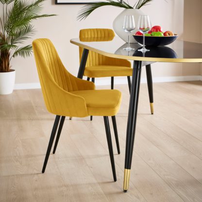 An Image of Shea Set of 2 Dining Chairs, Velvet Black