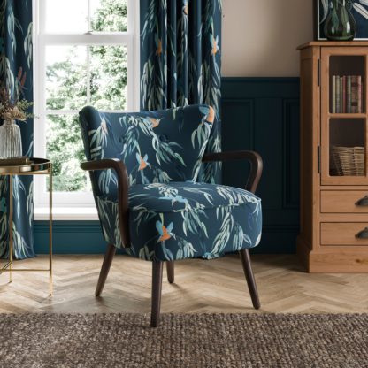 An Image of Eliza Wooden Armchair, Flatweave Kingfisher Print