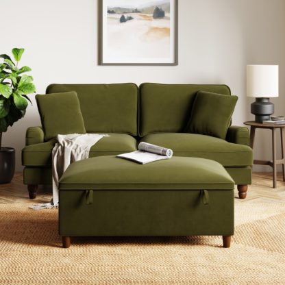 An Image of Beatrice Footstool Sofa Bed, Velvet Olive