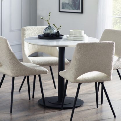 An Image of Luca 4 Seater Round Dining Table, Marble Off-White