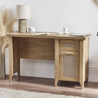 An Image of Sydney Oak Rattan Desk With Cupboard and Drawer