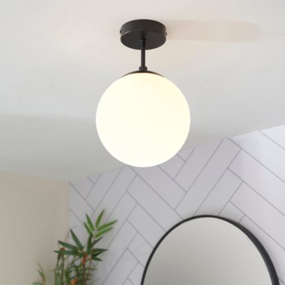 An Image of Sfera Bathroom Flush Ceiling Light Black