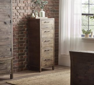 An Image of Heritage – Reclaimed Pine 5 Drawer Tallboy Chest of Drawers – Pine – Wooden - Happy Beds