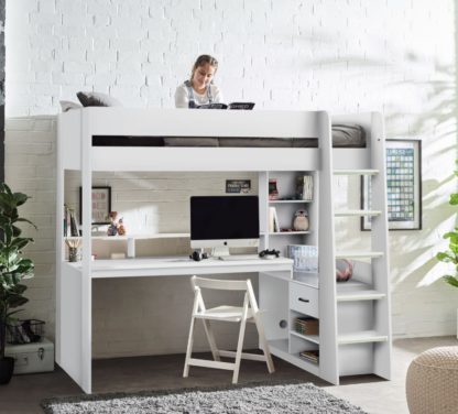 An Image of Blaze – Single – Gaming Bed with Desk and Shelving Unit – White – Wooden – 3ft - Happy Beds