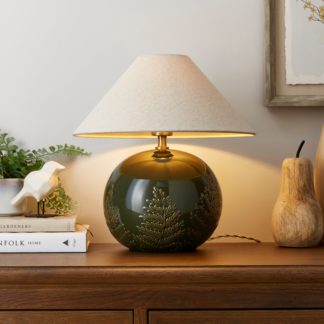 An Image of Churchgate Fawsley Fern Embossed Ceramic Table Lamp Olive