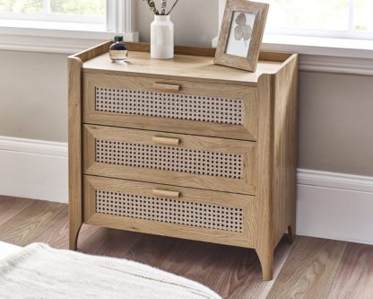 An Image of Sydney – Rattan 3 Drawer Chest of Drawers – Oak – Wooden – Happy Beds