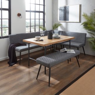 An Image of Bryant Rectangular Dining Table with Montreal Grey Faux Leather Benches