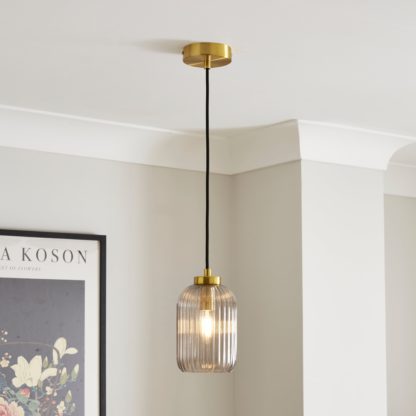 An Image of Riley Industrial Ribbed Adjustable Pendant Light Navy