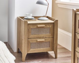 An Image of Sydney – Rattan 2 Drawer Beside Table – Oak – Wooden – Happy Beds