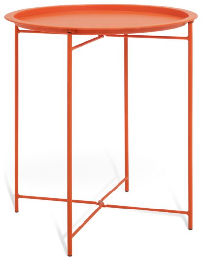 An Image of Habitat Pula Folding Metal Garden Side Table - Orange