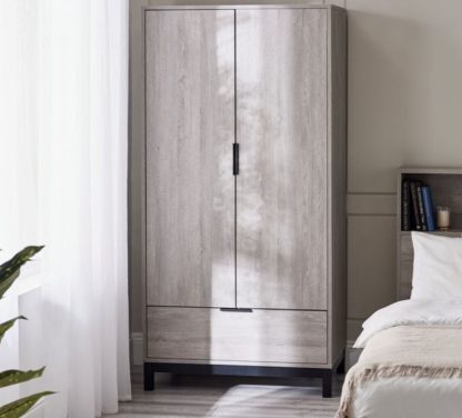 An Image of Bali – 2-Door 1-Drawer Combination Wardrobe – Grey Oak – Wooden - Happy Beds