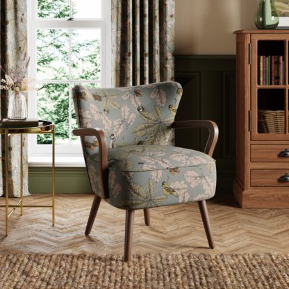 An Image of Eliza Wooden Armchair, Flatweave Kingfisher Print