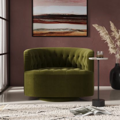 An Image of Elena Buttoned Swivel Chair Olive