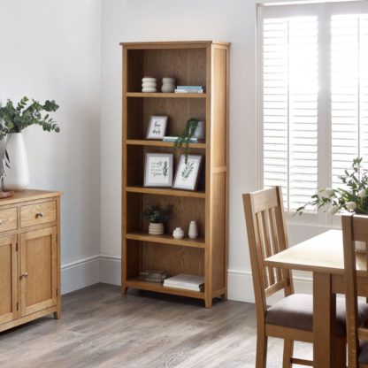 An Image of Mallory – Tall Bookcase with 5 Built-In Shelves – Oak – Wooden