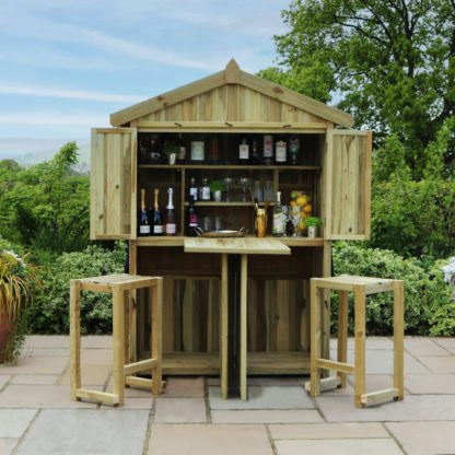 An Image of Garden Bar and 2 Stool Set Natural