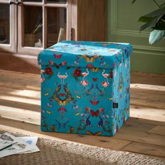 An Image of Tropical Kaleidoscope Cube Ottoman Blue