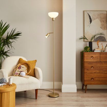 An Image of Industrial Mother & Child Adjustable Floor Lamp Brushed Gold