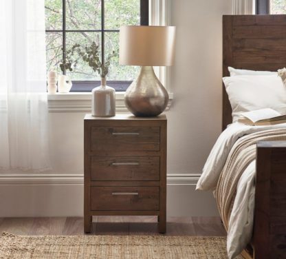 An Image of Heritage – Reclaimed Pine 3 Drawer Bedside Table – Pine – Wooden - Happy Beds