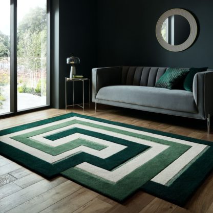 An Image of Maze Illusion Wool Rug Green