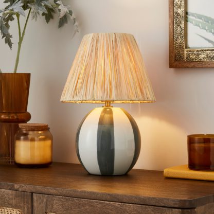 An Image of Mirabelle Round Striped Table Lamp MultiColoured